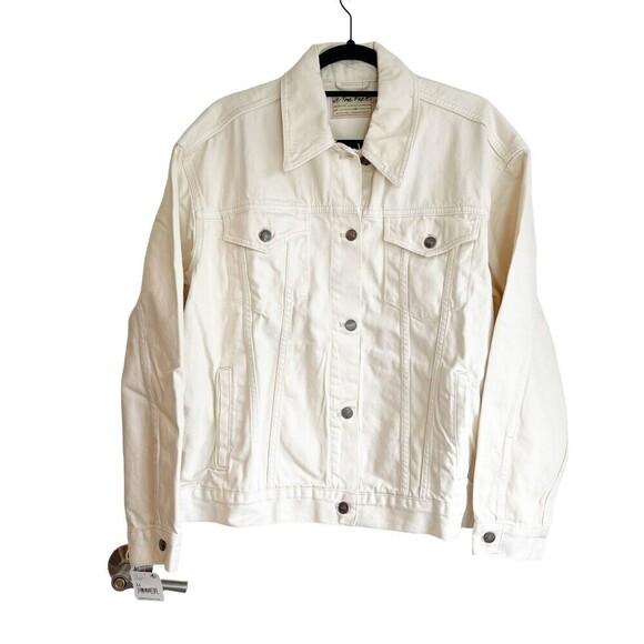 New FREE PEOPLE Women's Jolene Oversized Denim Trucker Jacket in Ecru size M - Picture 6 of 15